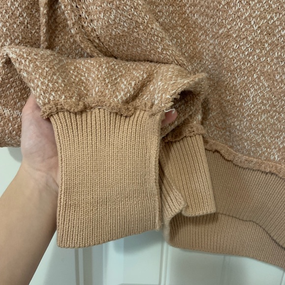 Free People Beige Pink Sand Combo Textured Long Sleeve V Neck Sweater - Picture 7 of 12